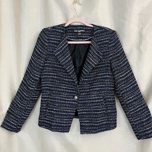 Karl Lagerfeld Blazer Sz 10 Paris Tweed Black Blue Jacket Business CareerCore